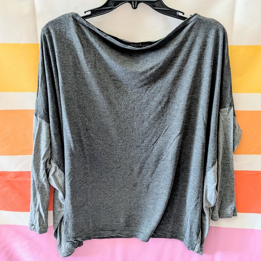 Allsaints Mali Jersey Top Dark Light Heathered Gray Flowy Long Sleeve Contrast L